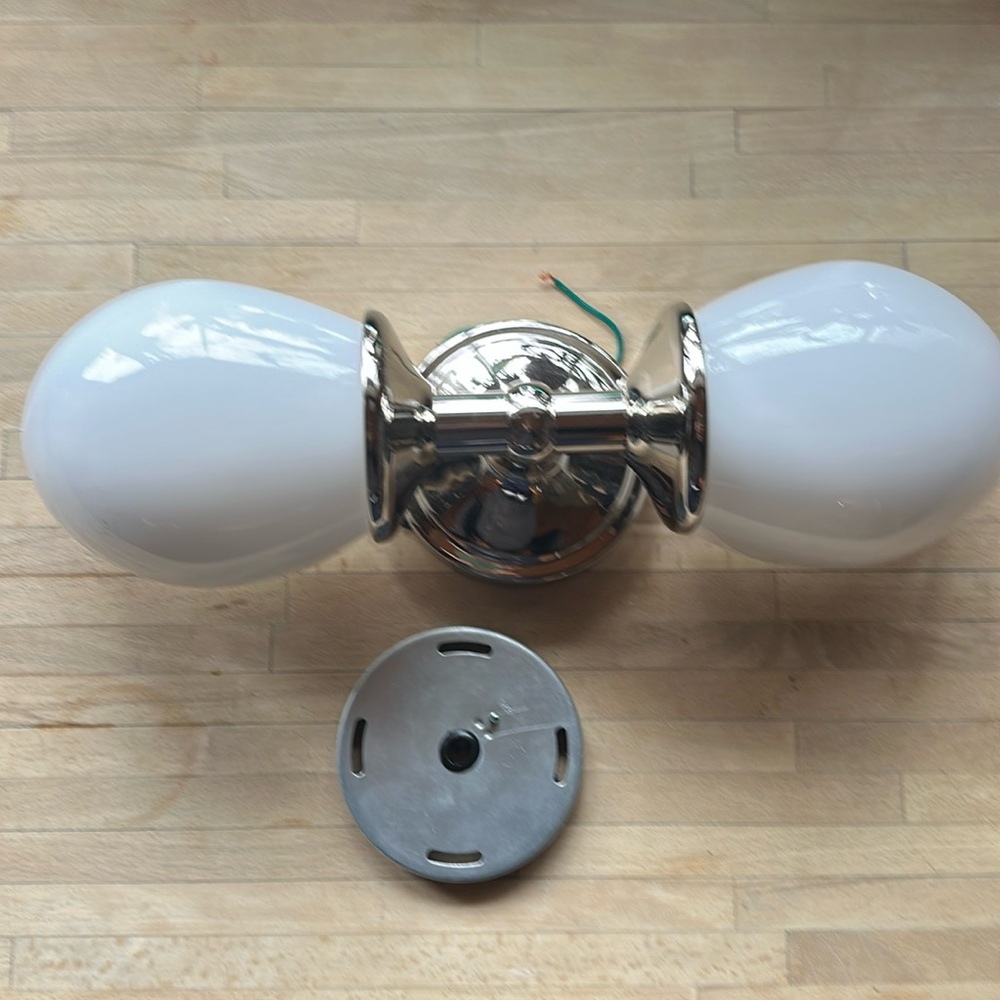 2-Light Intertwk Wall Mount Vanity light, milk glass shades